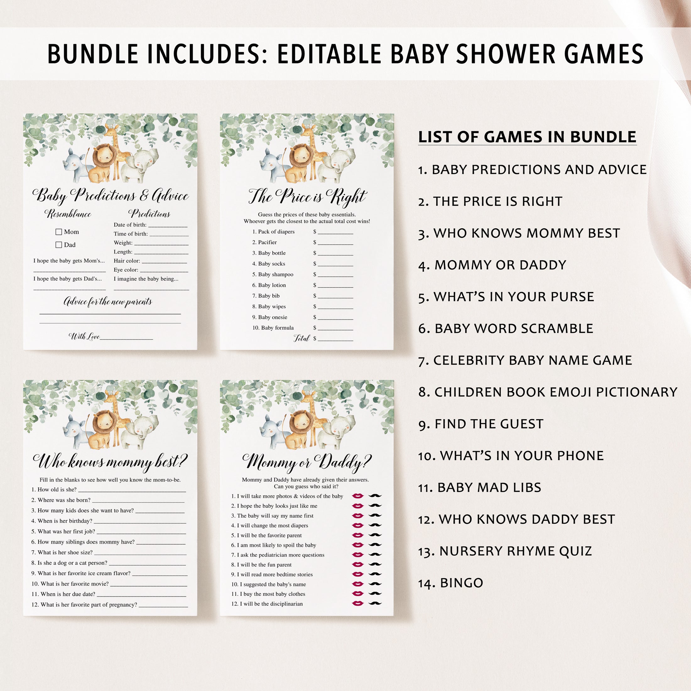 Complete Safari Baby Shower Bundle