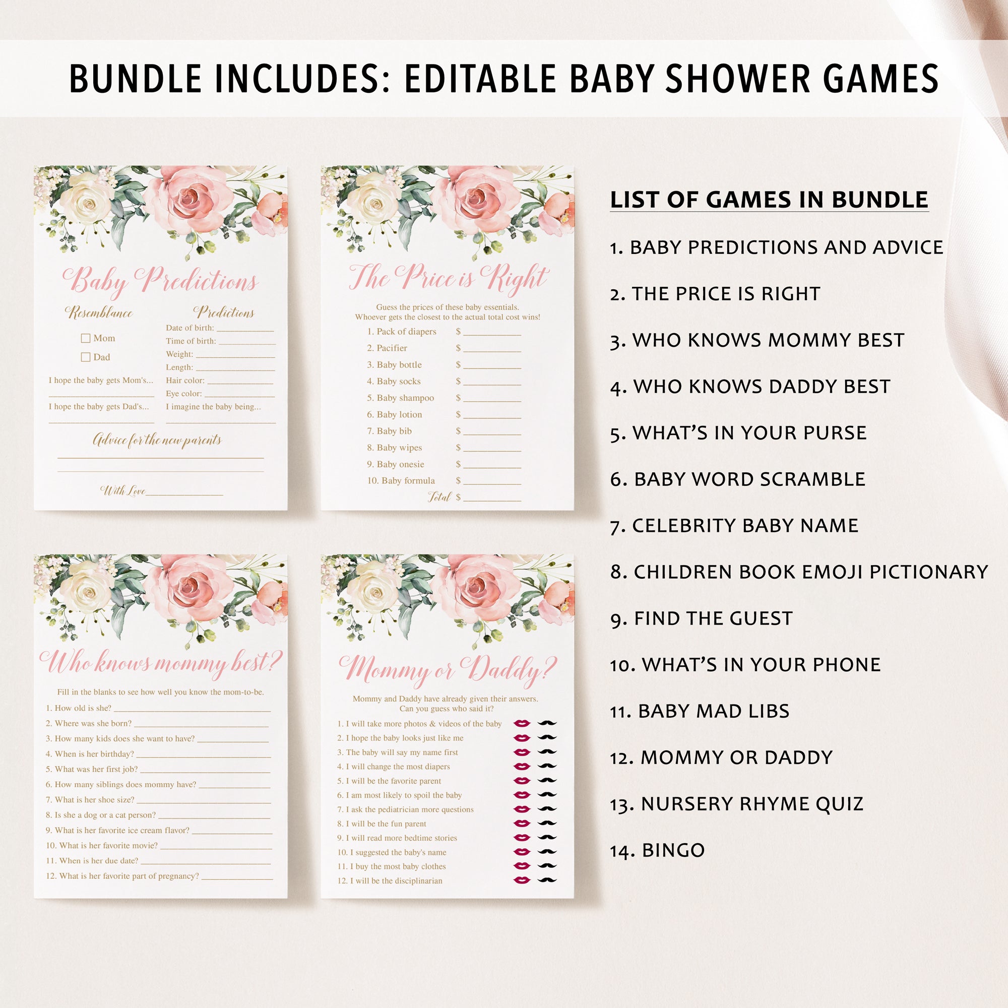 Floral Baby Shower Invite & Games