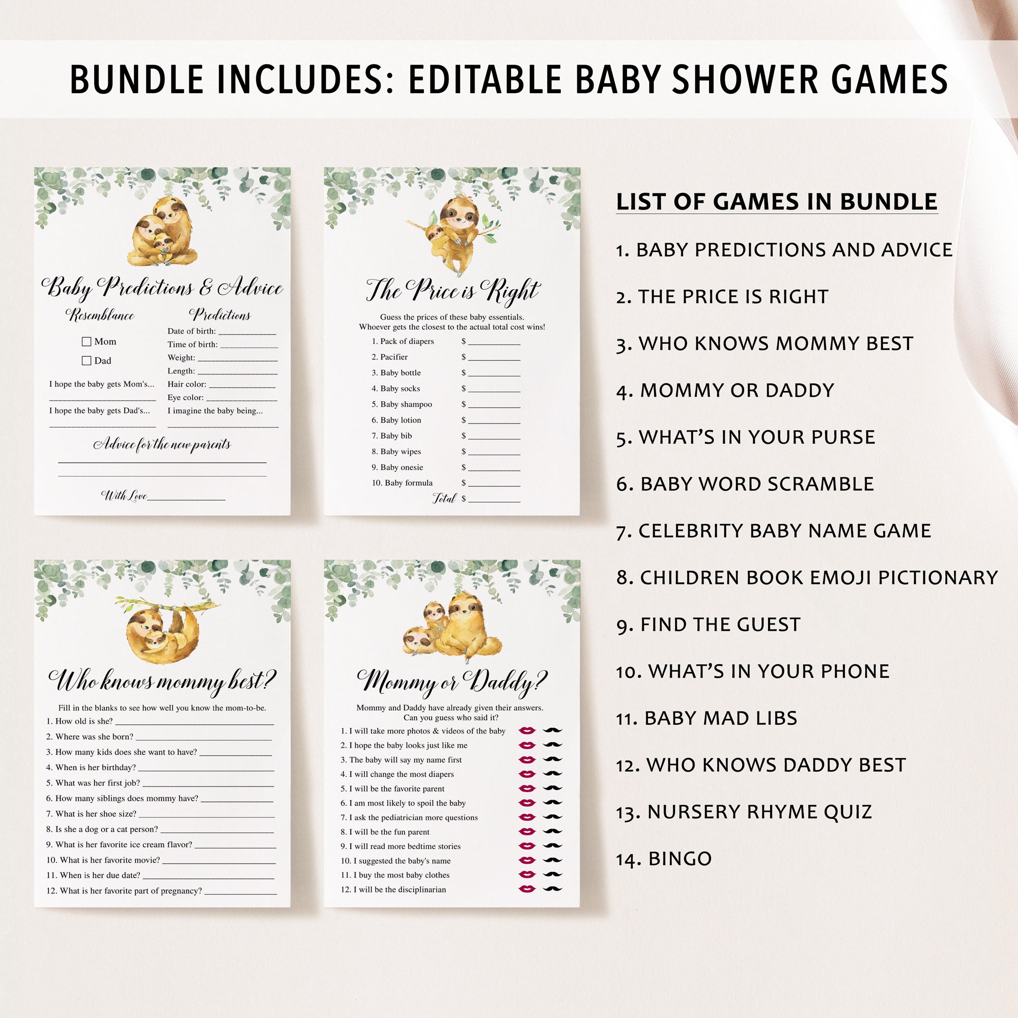 Complete Sloth Family Shower Bundle