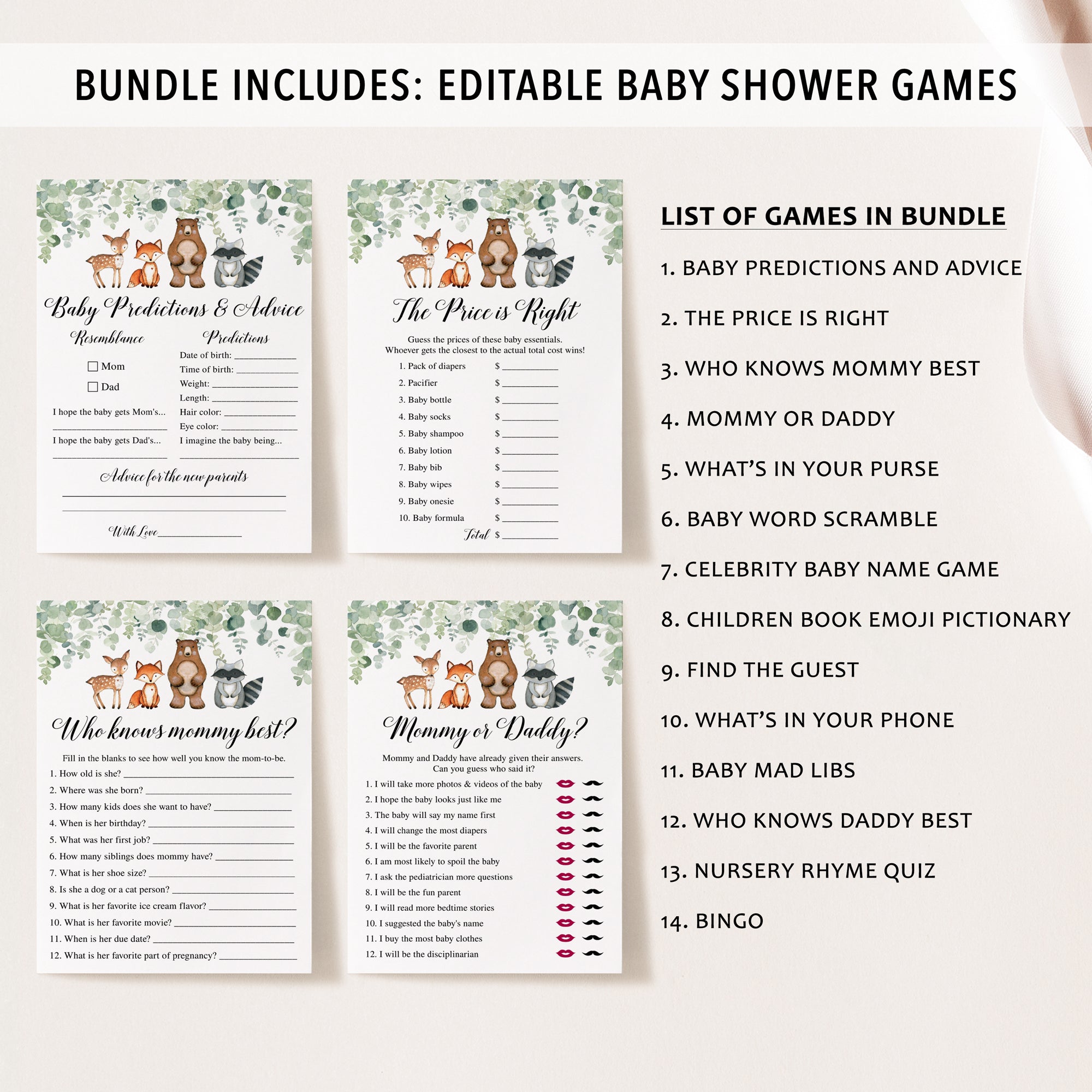 Woodland Baby Shower Invite & Games