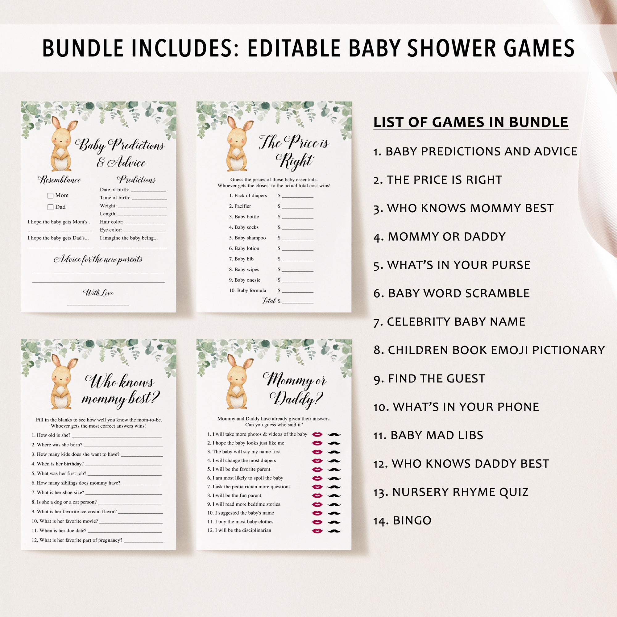 Bunny Baby Shower Invite & Games