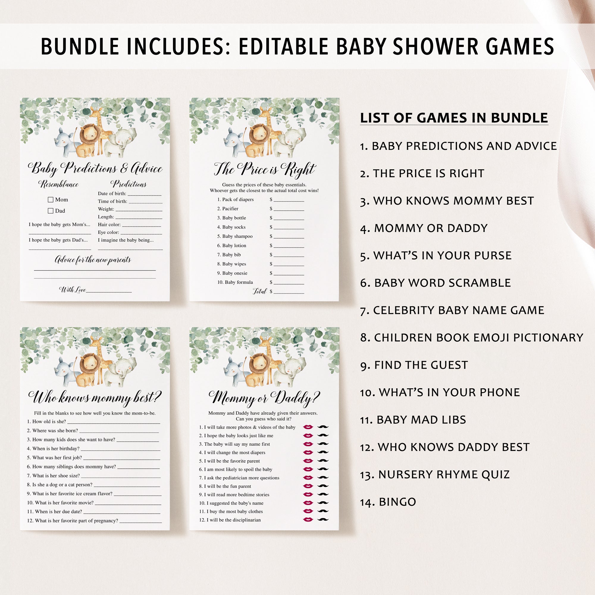 Safari Baby Shower Invite & Games