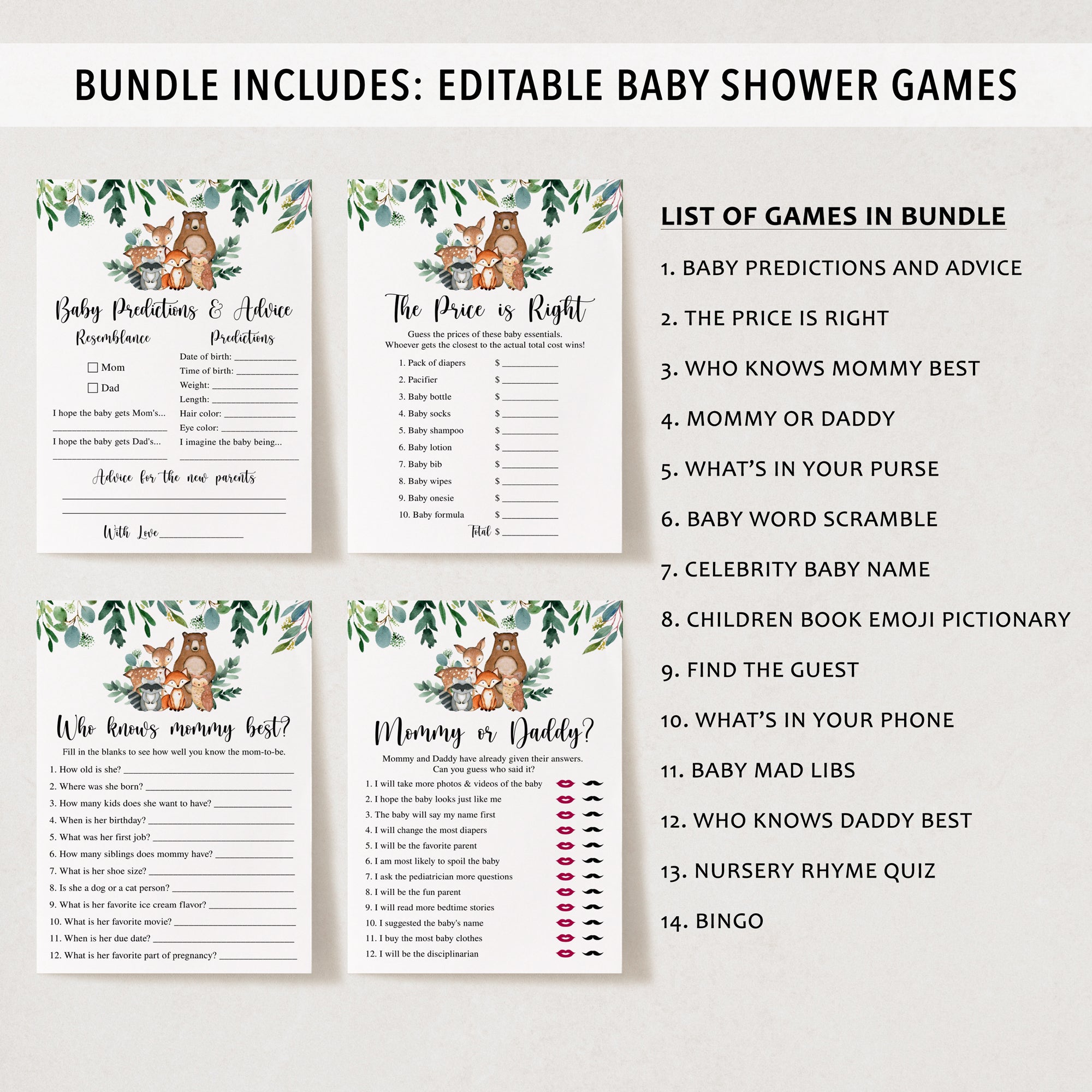 Woodland 2 Baby Shower Invite & Games