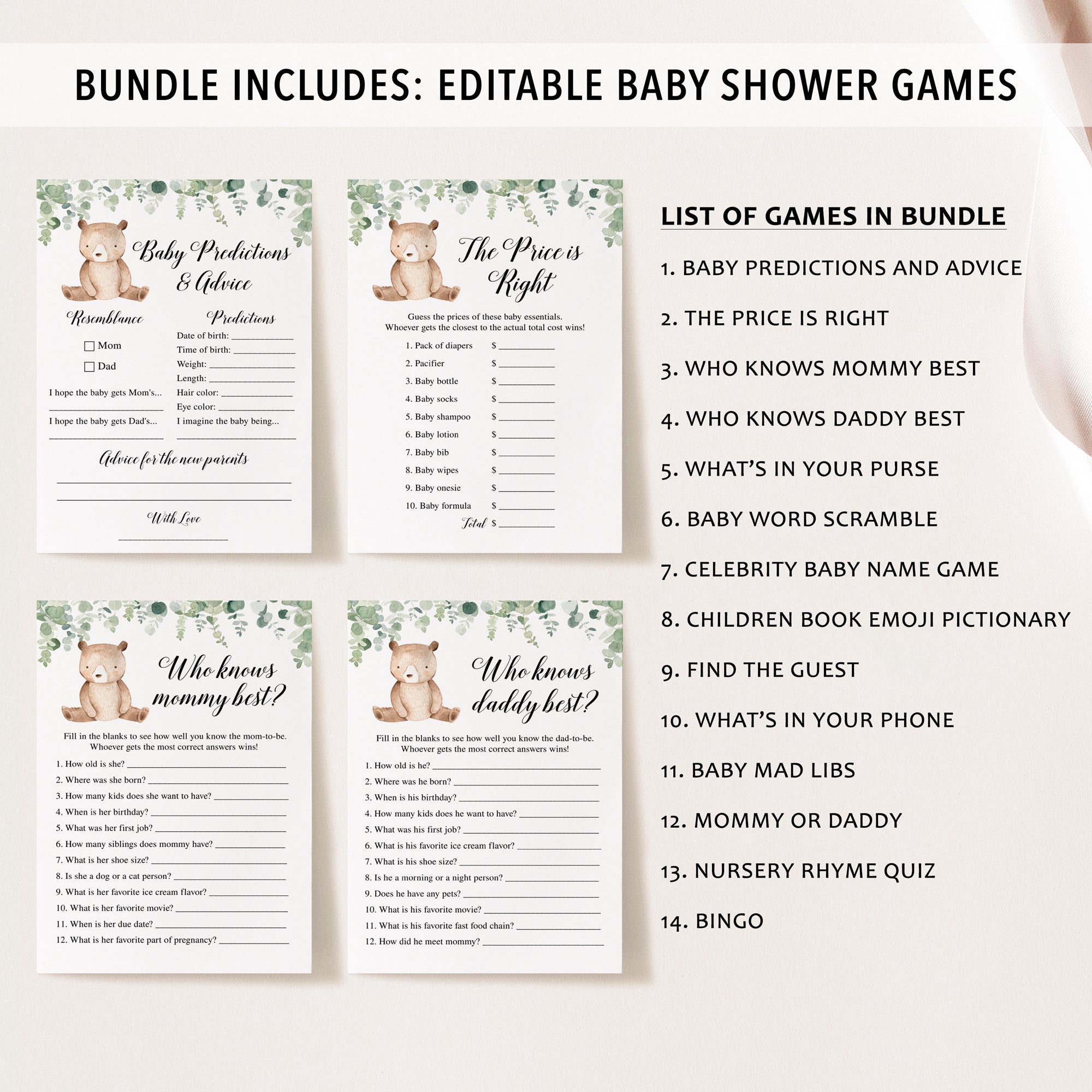 Bear Baby Shower Invite & Games