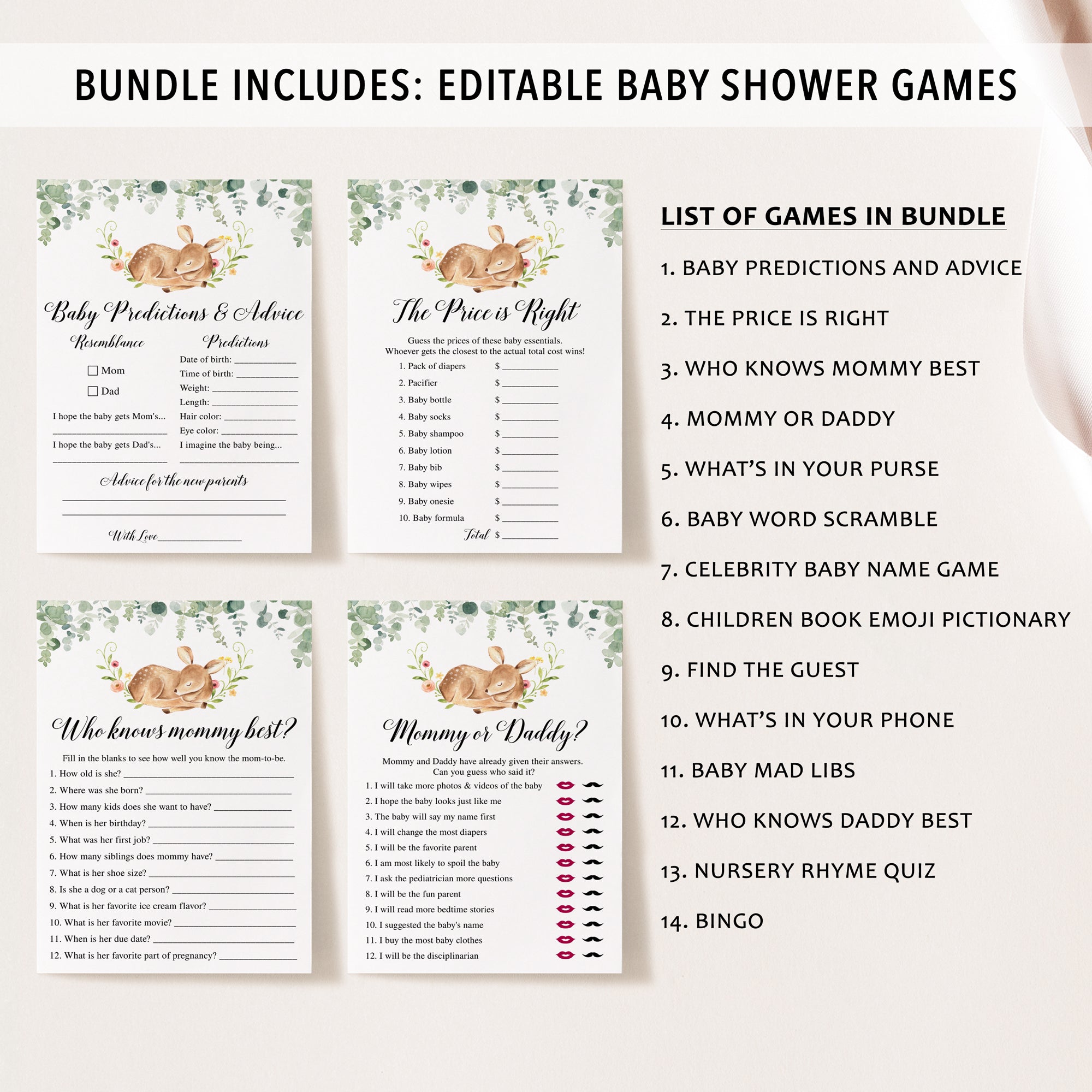 Deer Baby Shower Invite & Games