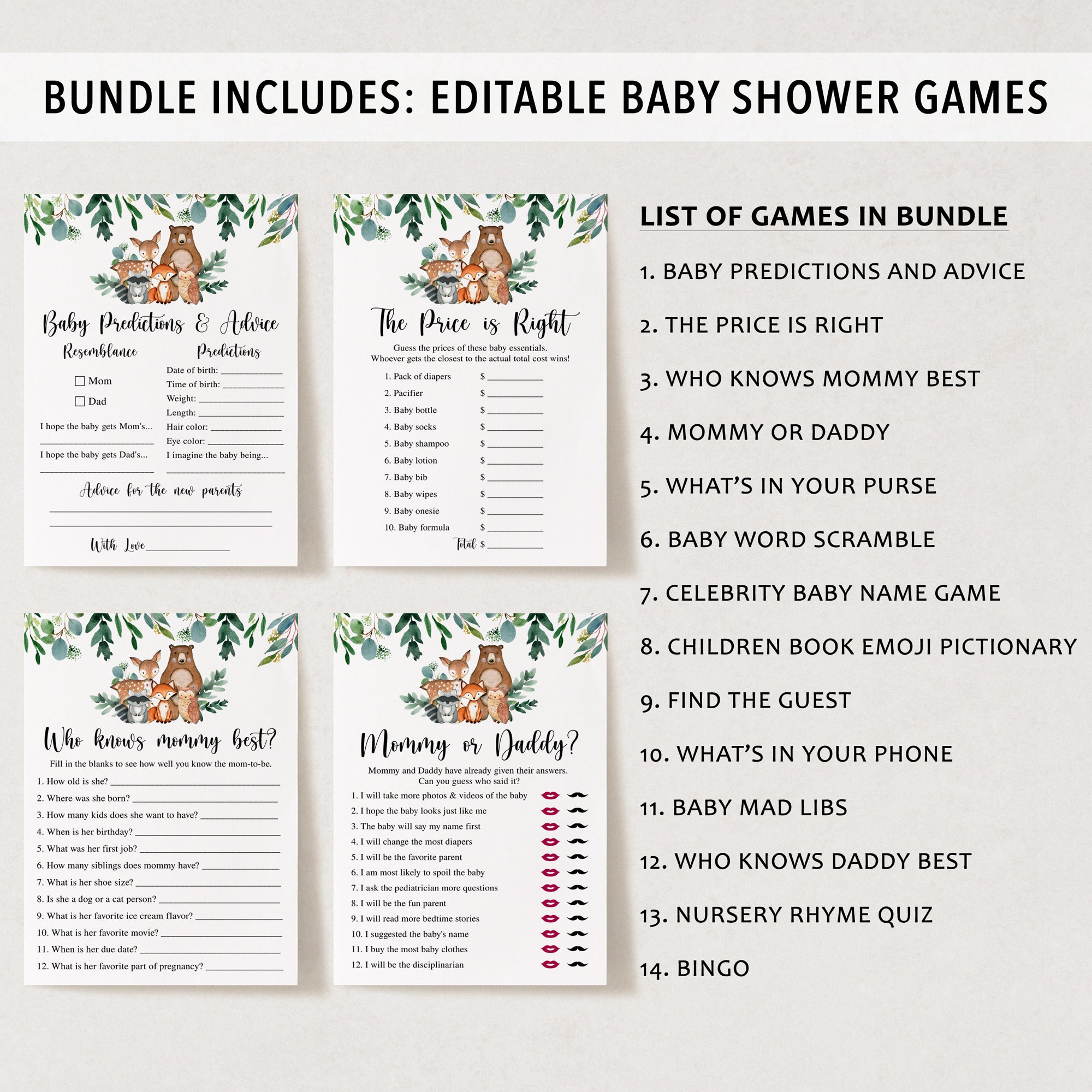 Complete Woodland Animals Baby Shower Bundle