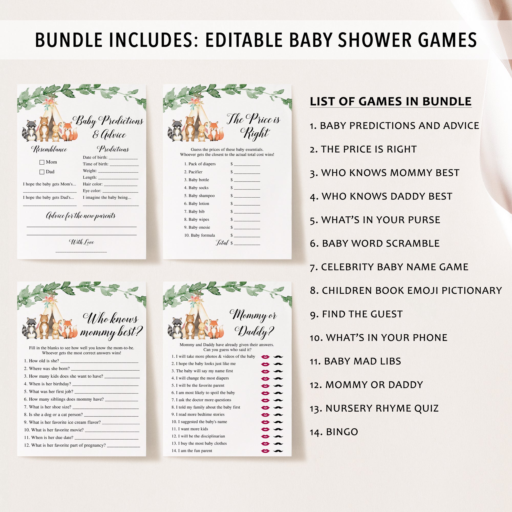 Complete Woodland Baby Shower Bundle