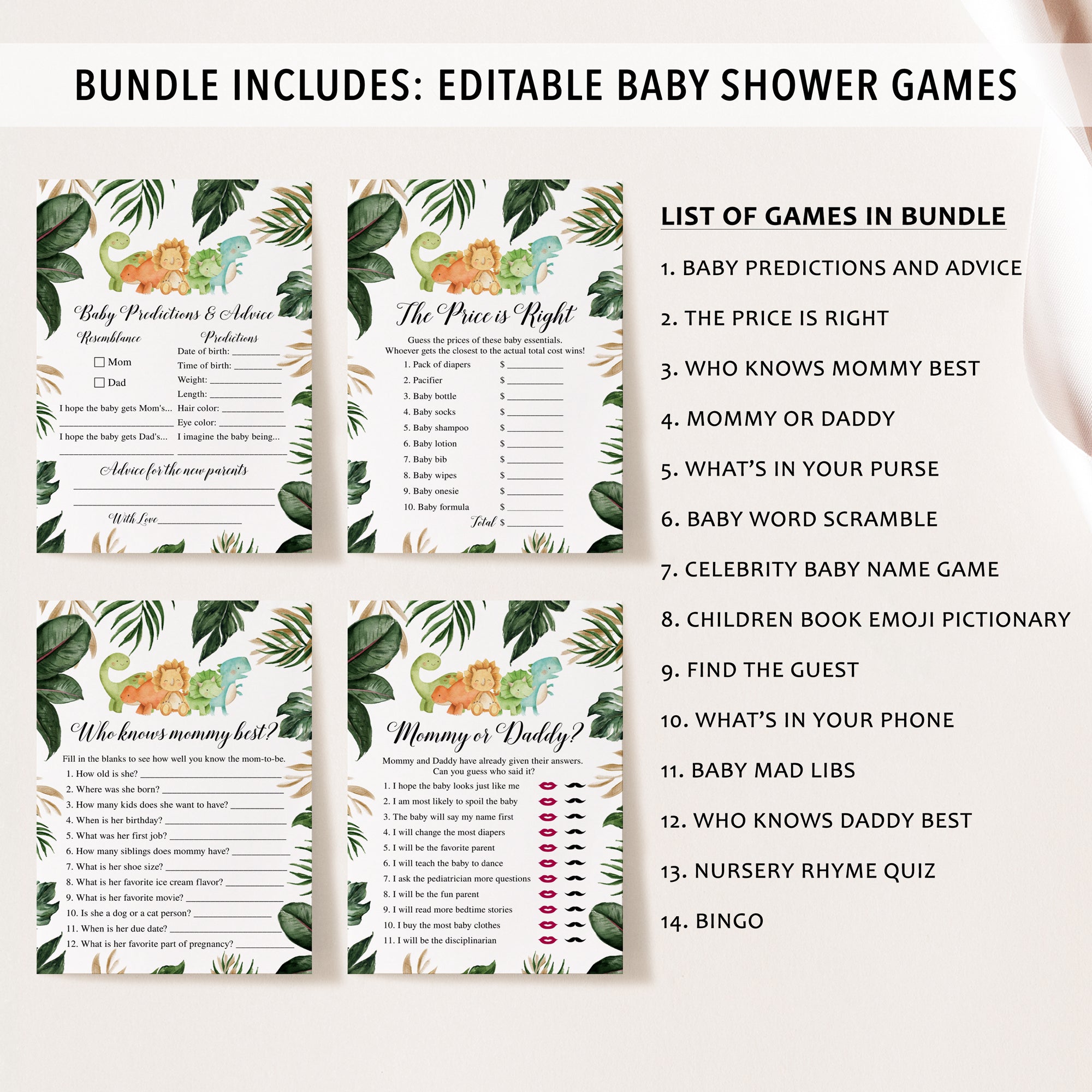 Complete Jungle Dinosaur Baby Shower Bundle