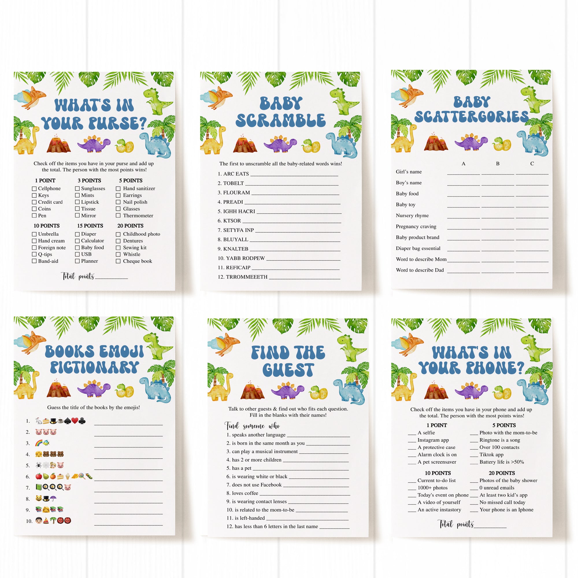 Colorful Dinosaurs Baby Shower Invite & Games