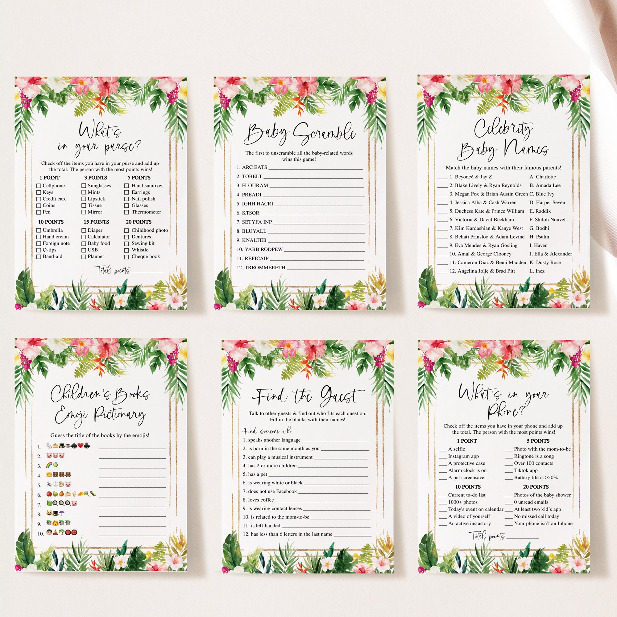 Floral Tropical Baby Shower Invite & Games