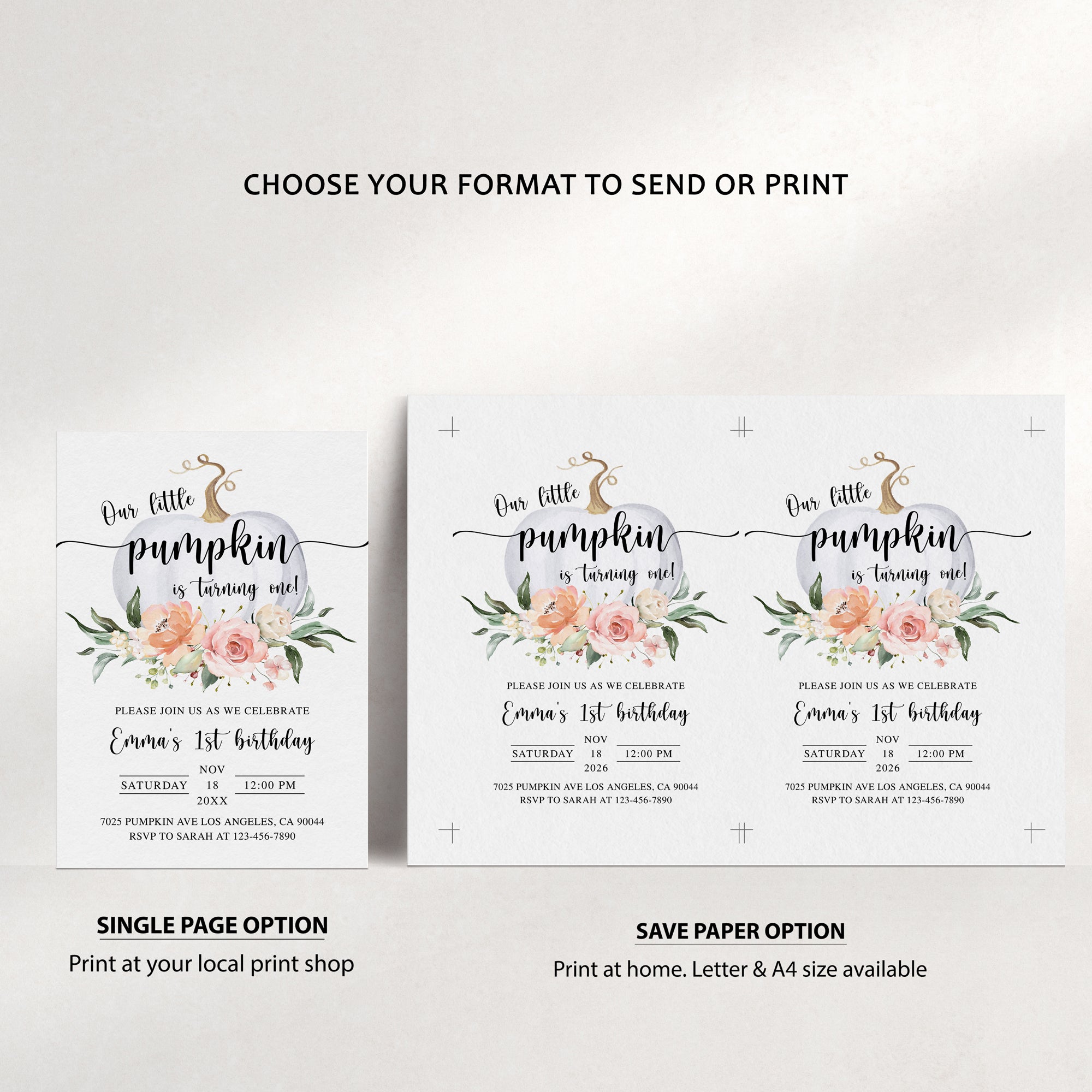 Floral Pumpkin Birthday Invite