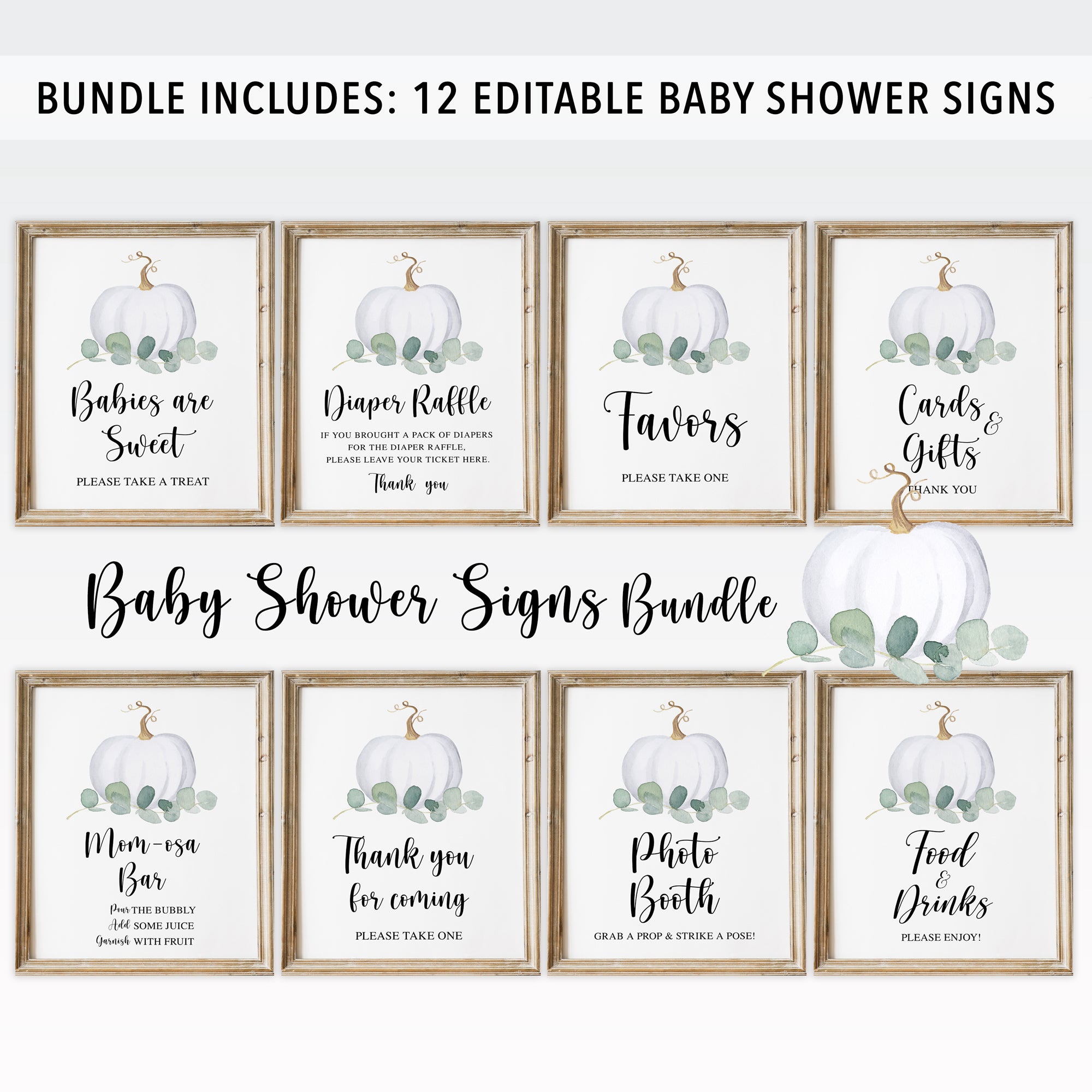 Complete Greenery Pumpkin Baby Shower Bundle