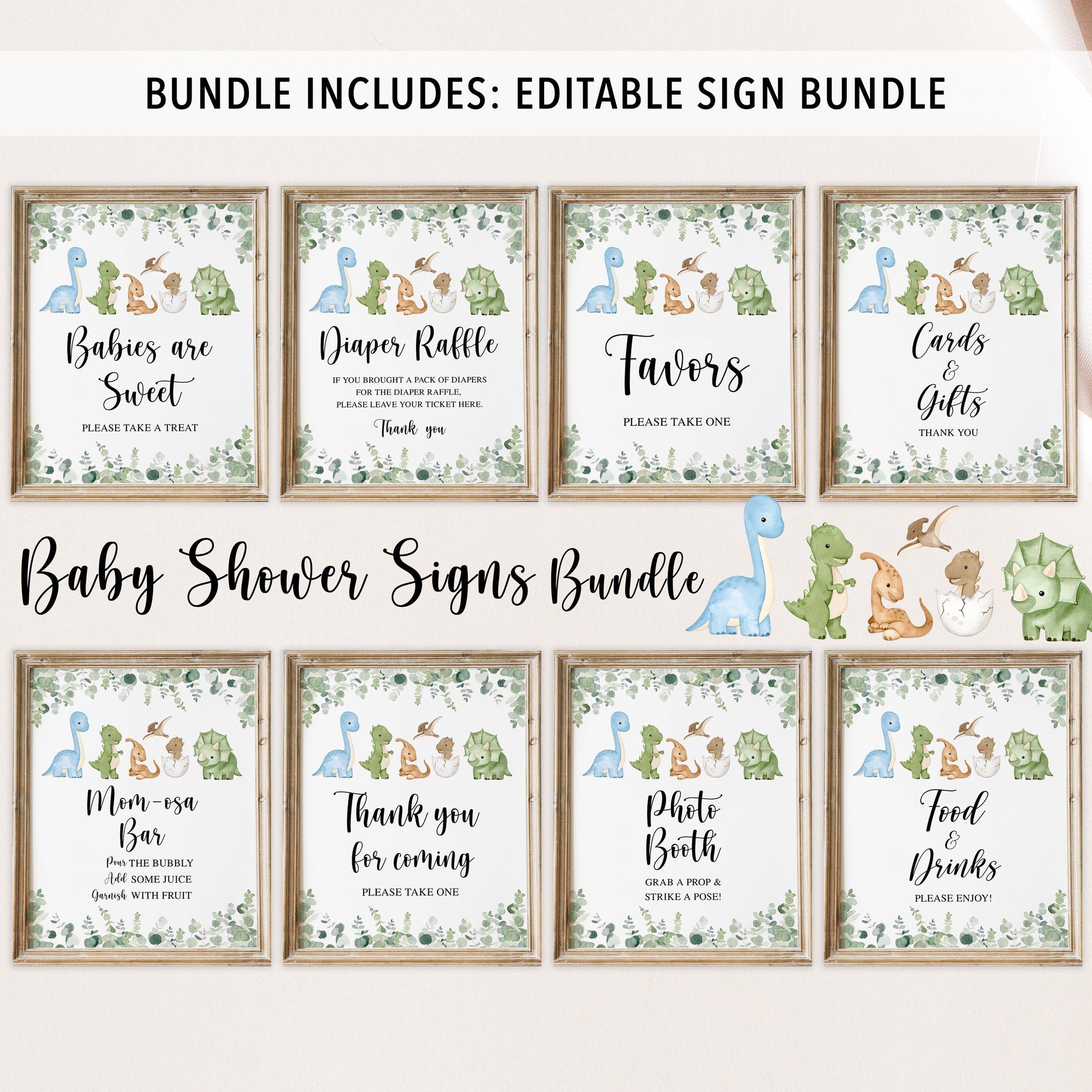 Complete Cute Dinosaur Baby Shower Bundle