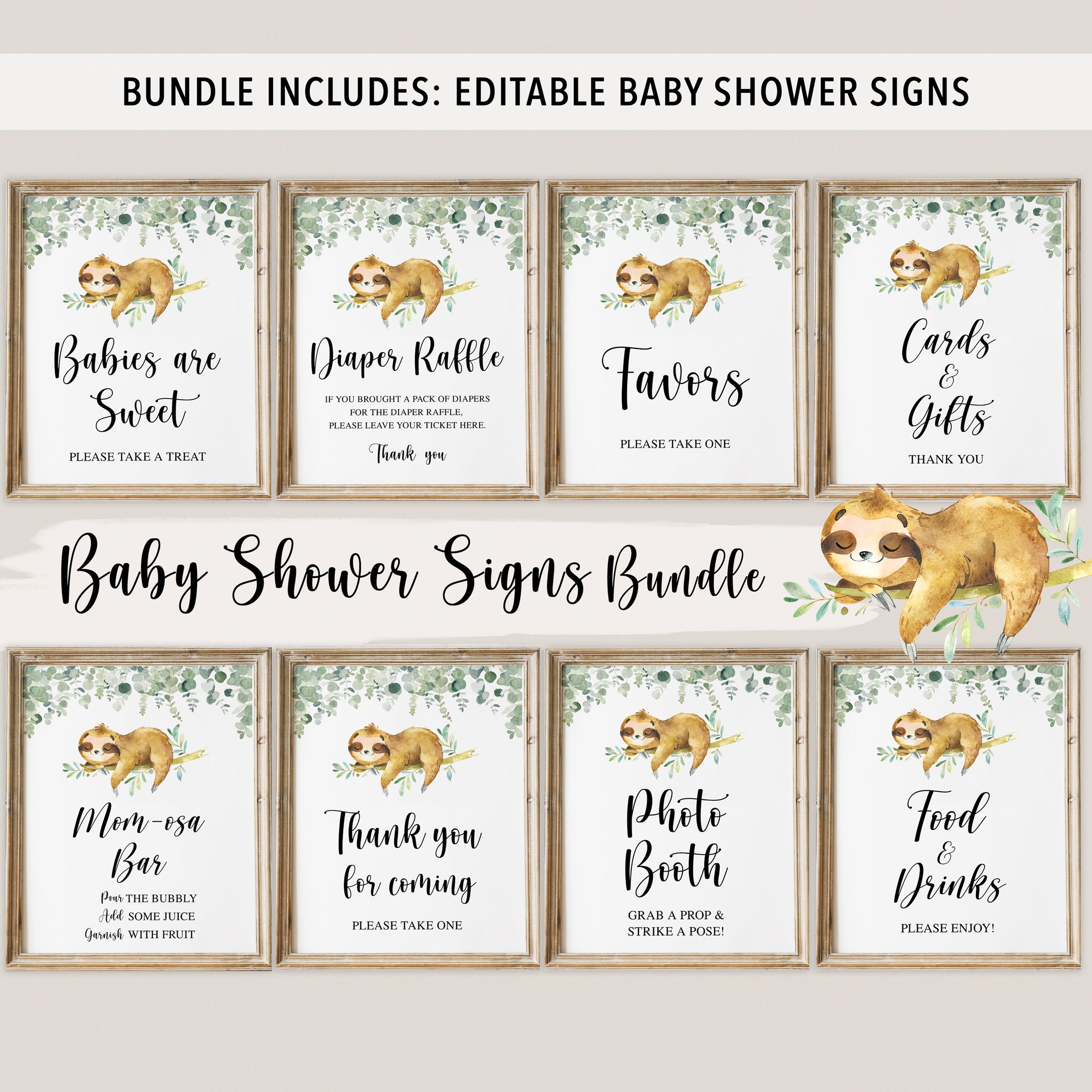 Complete Sloth Baby Shower Bundle