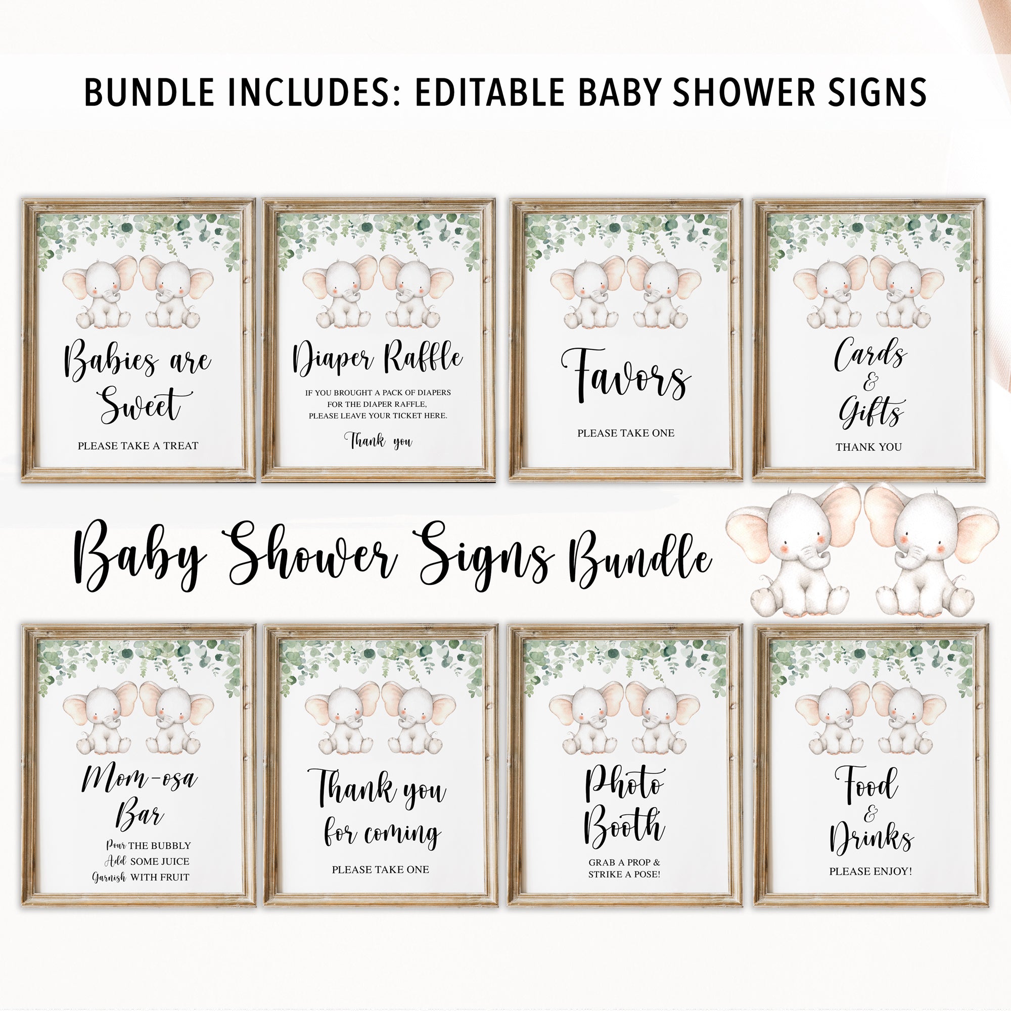 Complete Twin Elephants Baby Shower Bundle