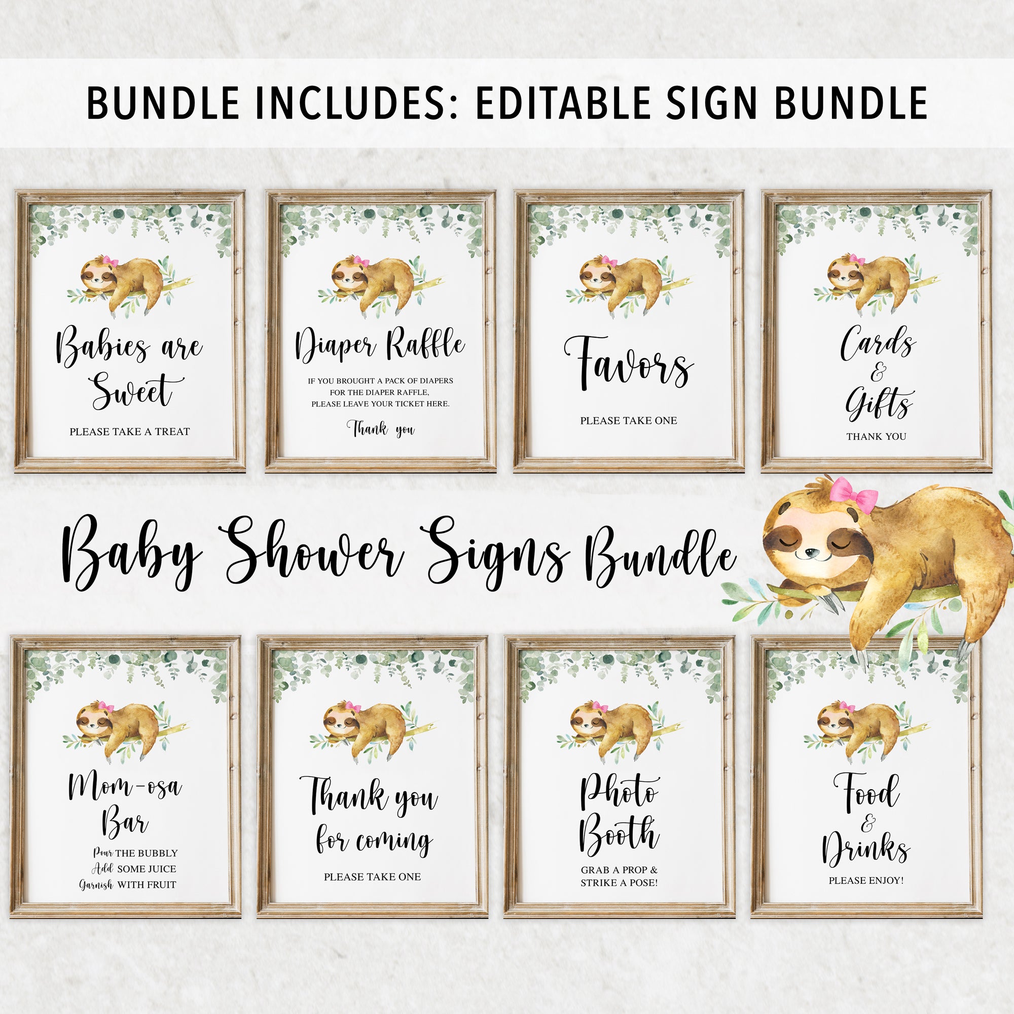 Complete Girl Sloth Baby Shower Bundle