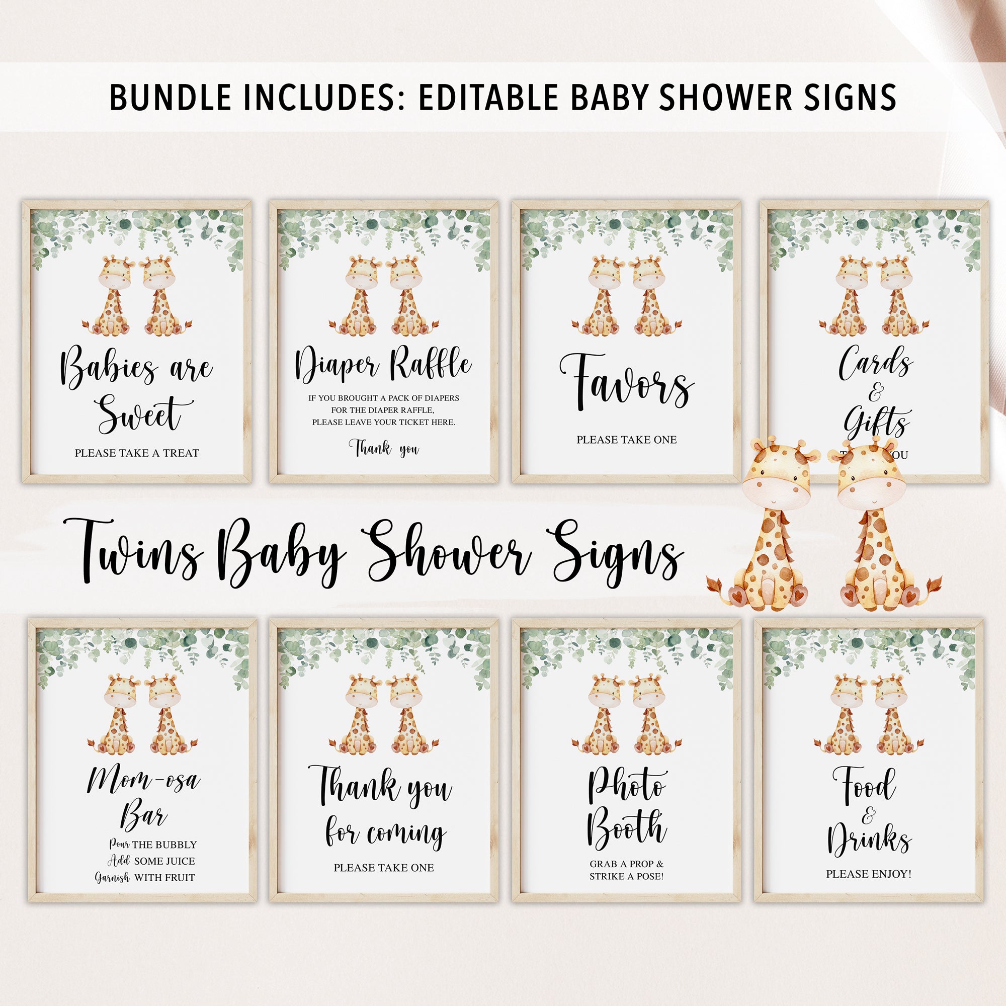 Complete Twin Giraffes Baby Shower Bundle