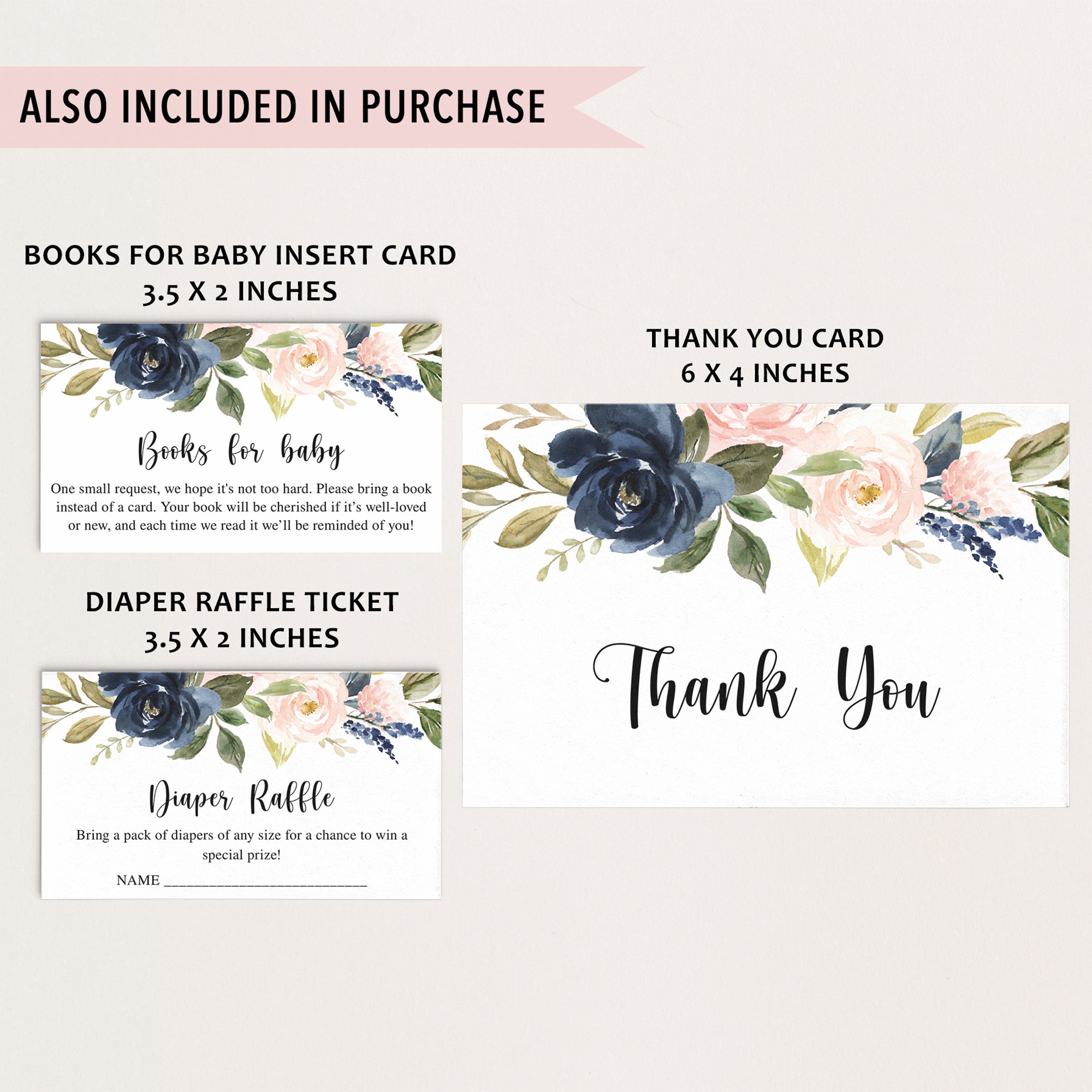 Blush Navy Floral Baby Shower Invite & Games