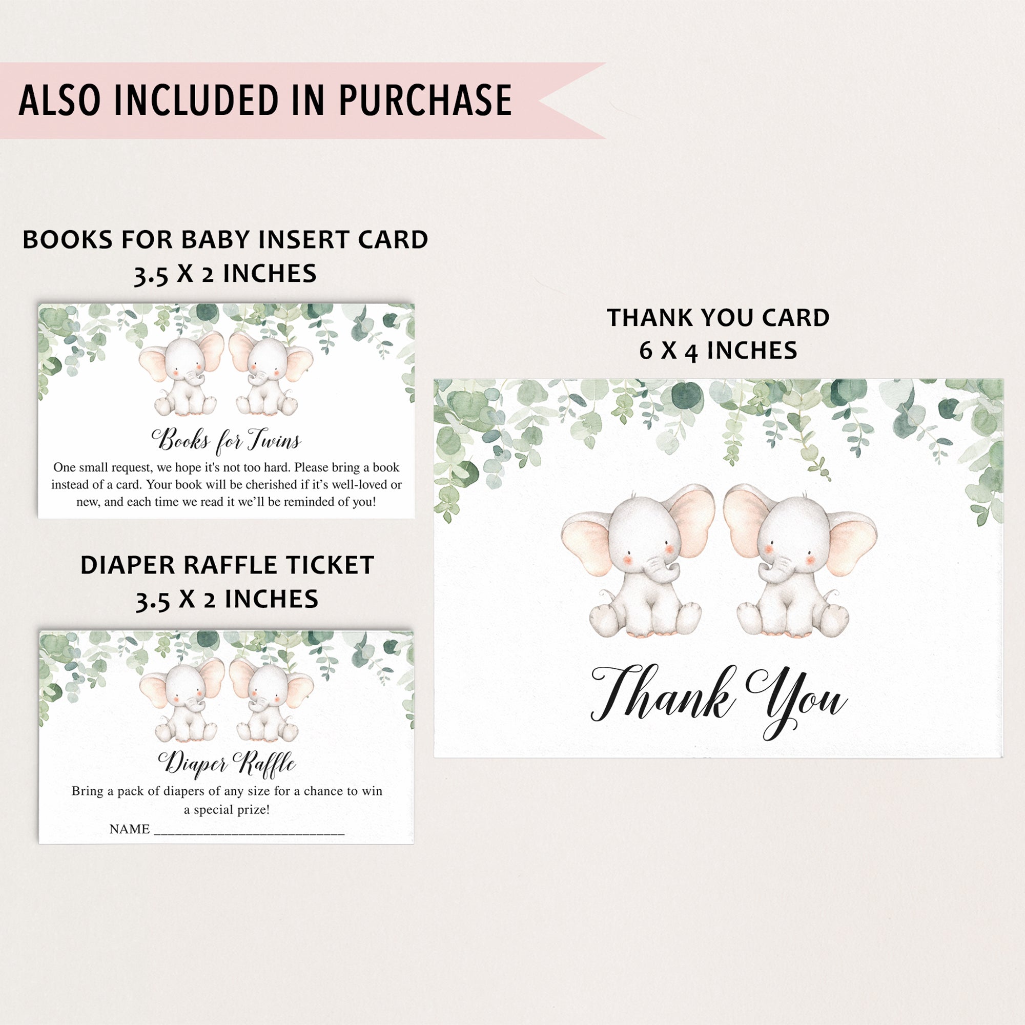 Twin Elephant Baby Shower Invite & Games Bundle