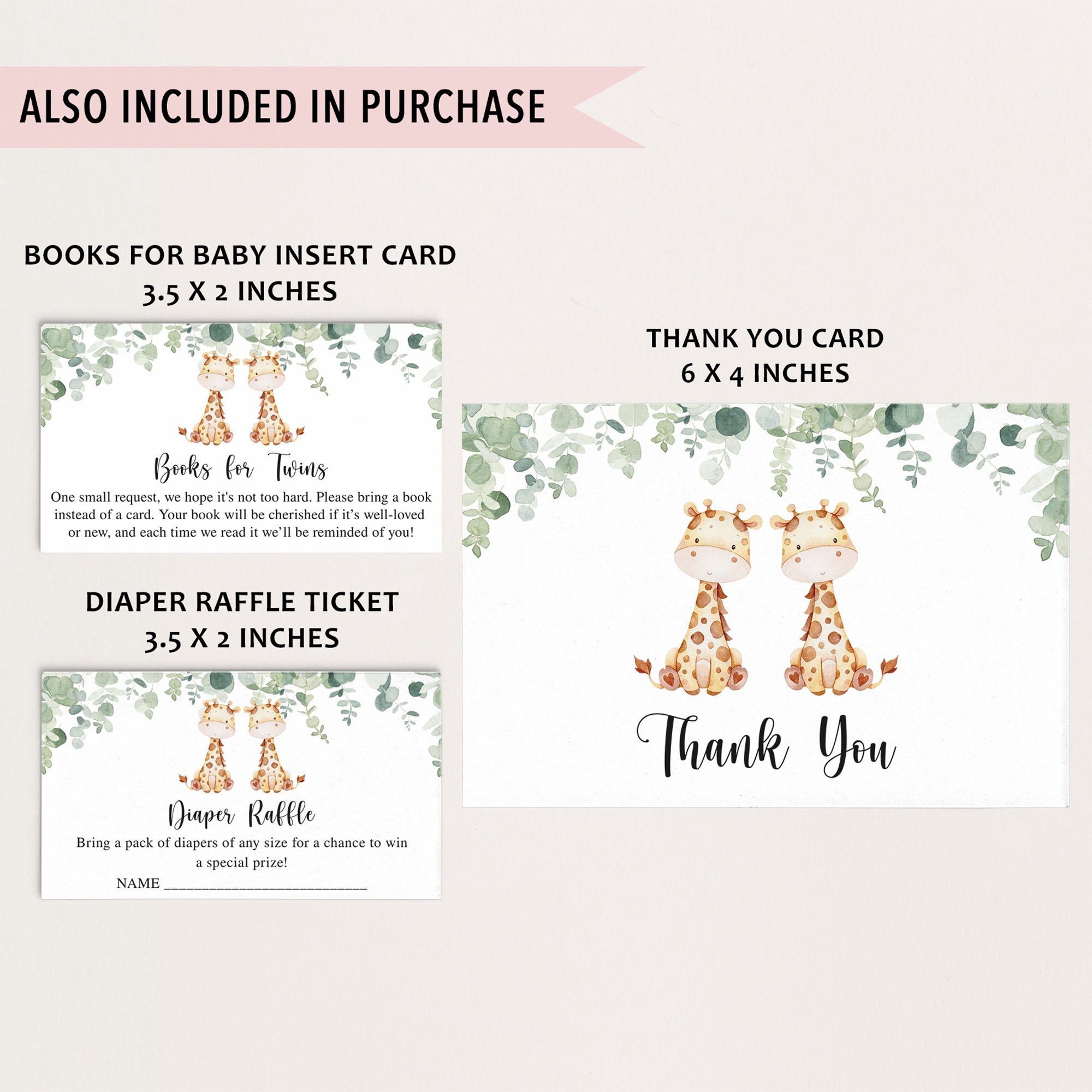 Twin Giraffe Baby Shower Invite & Games Bundle