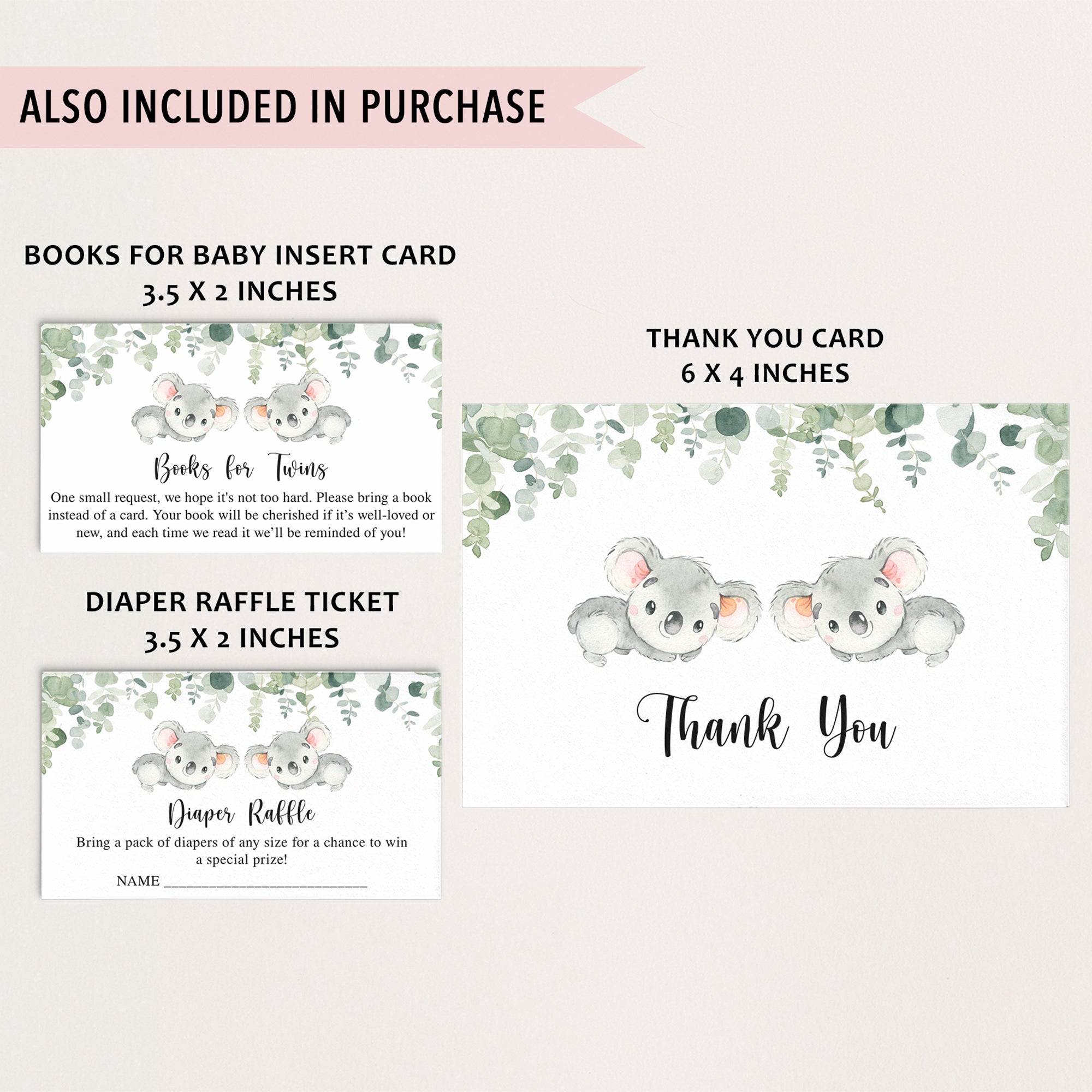 Twin Koala Baby Shower Invite & Games Bundle