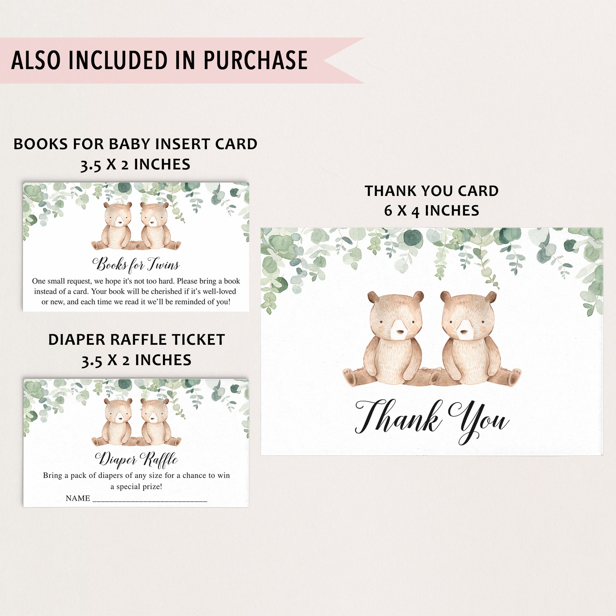 Twin Bears Baby Shower Invite & Games Bundle