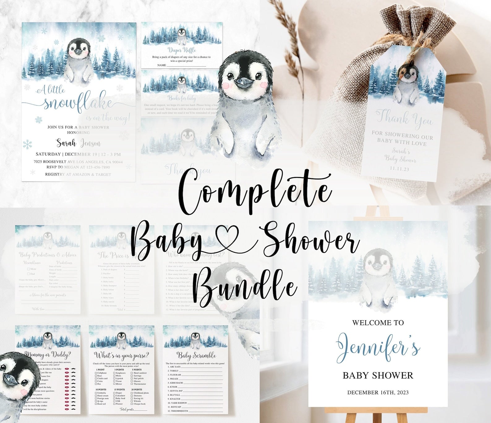 Complete Penguin Baby Shower Bundle