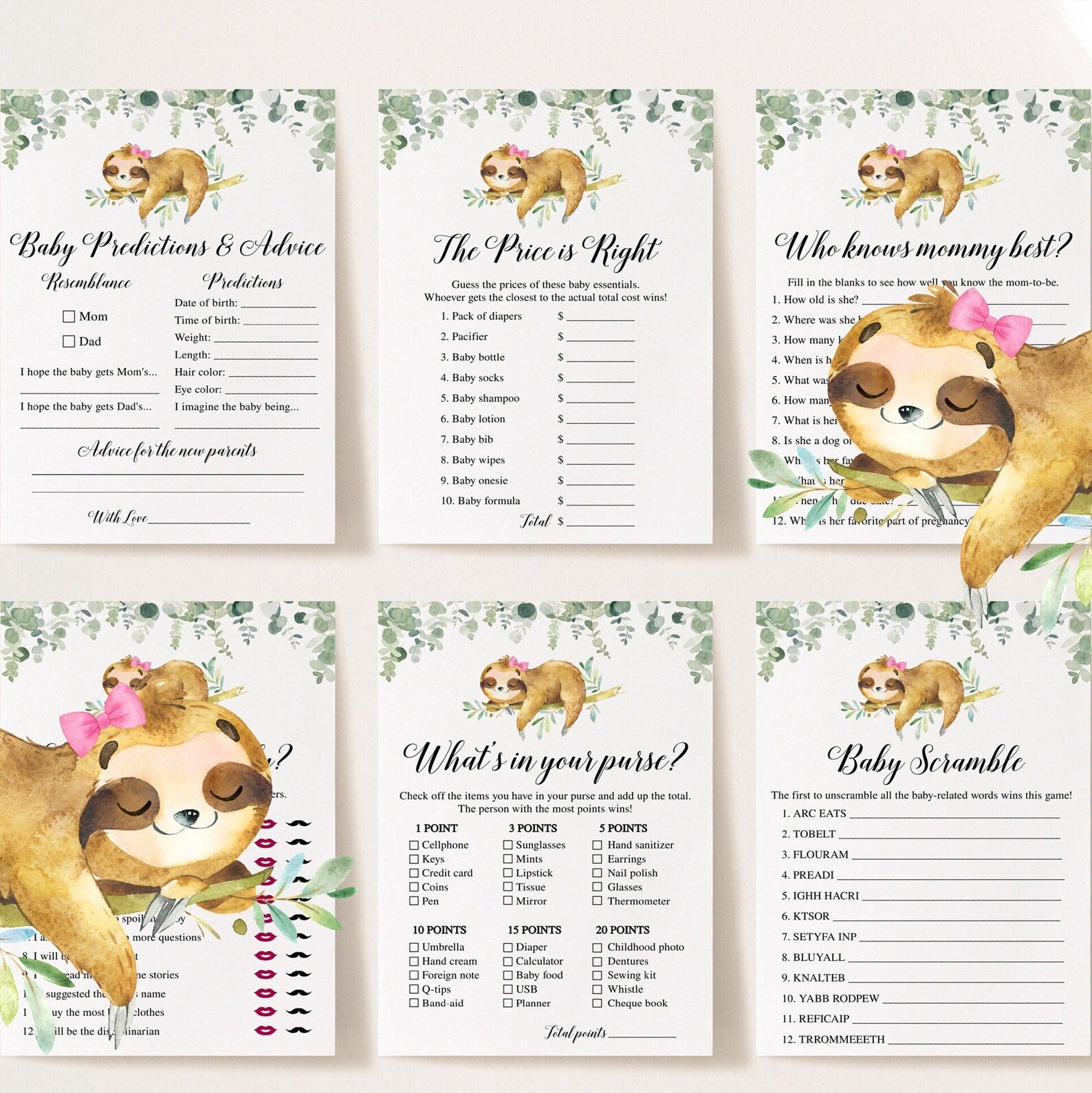 14 Girl Sloth Baby Shower Games