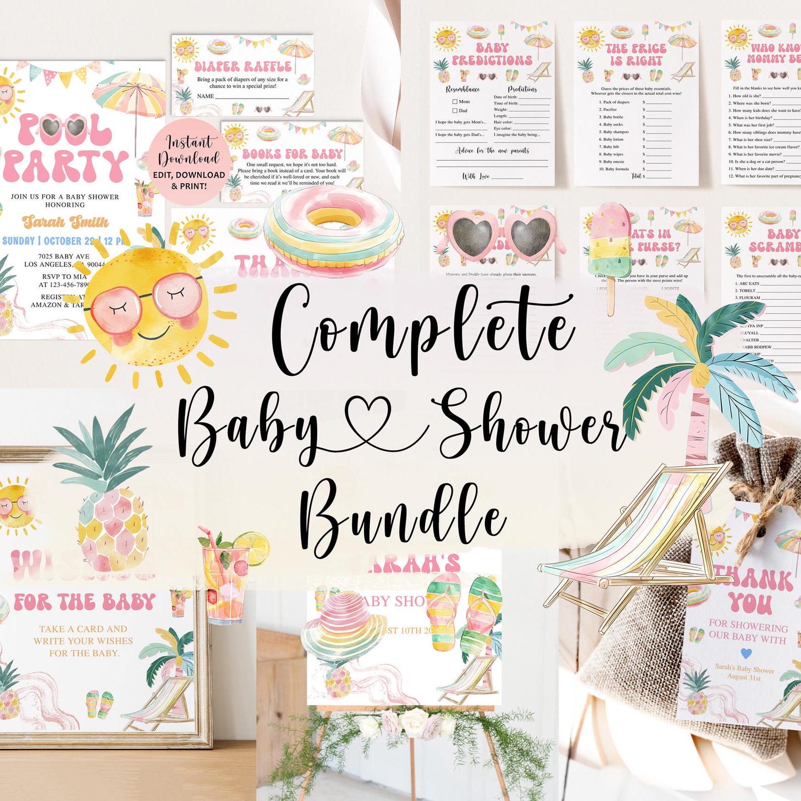 Complete Pool Party Baby Shower Bundle