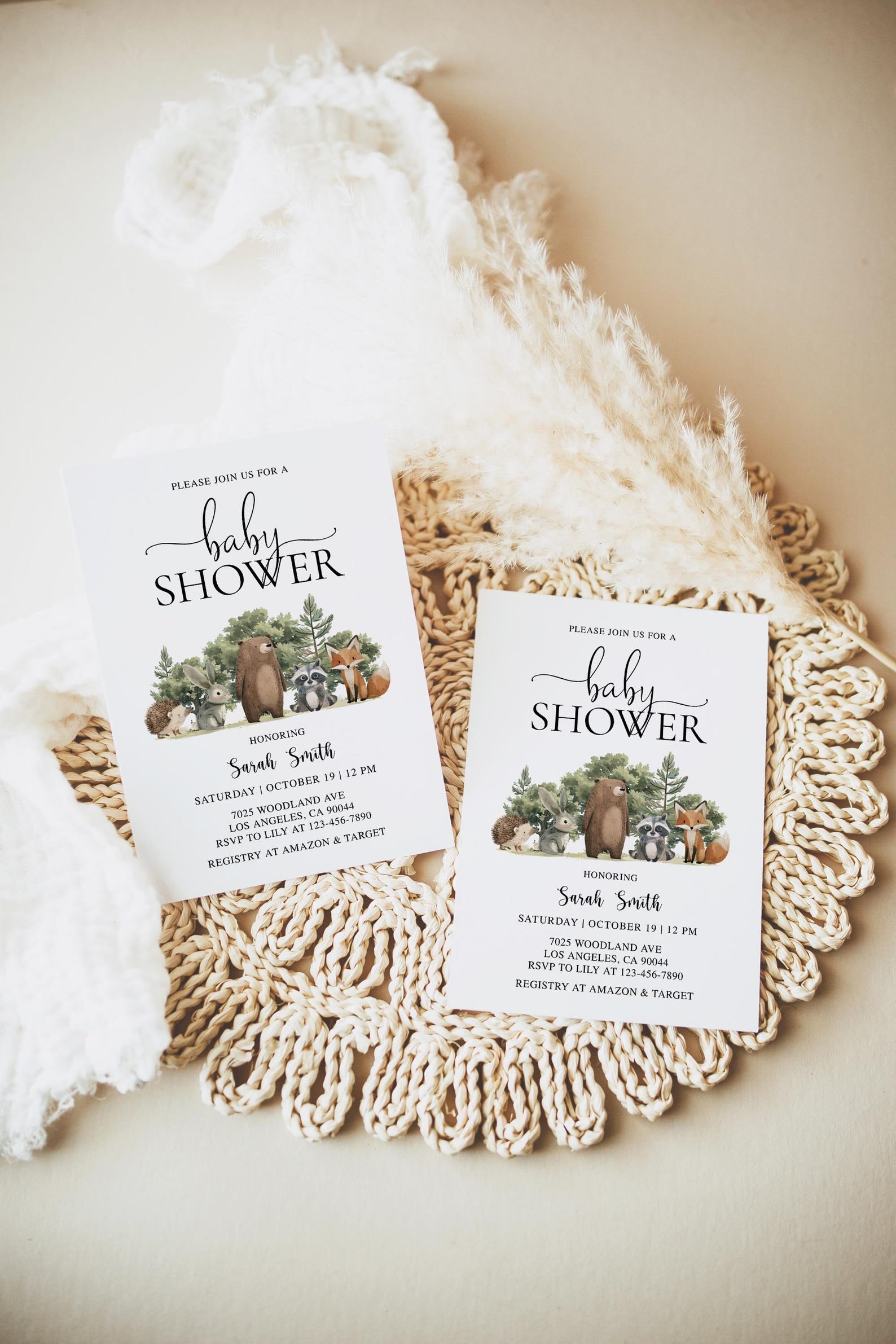 Woodland Animals Baby Shower Invite