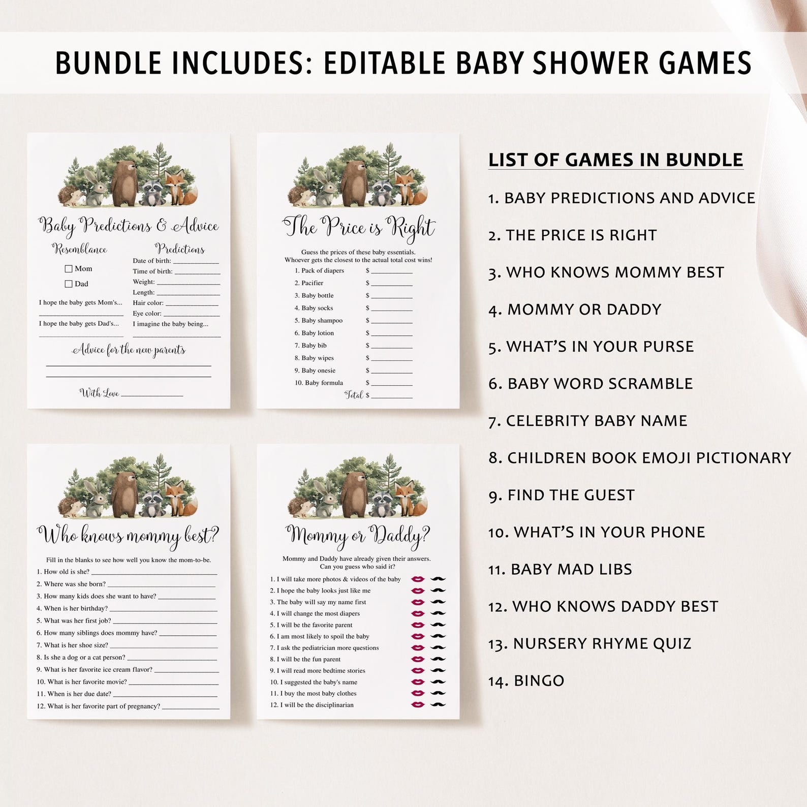 14 Woodland Animals Baby Shower Games