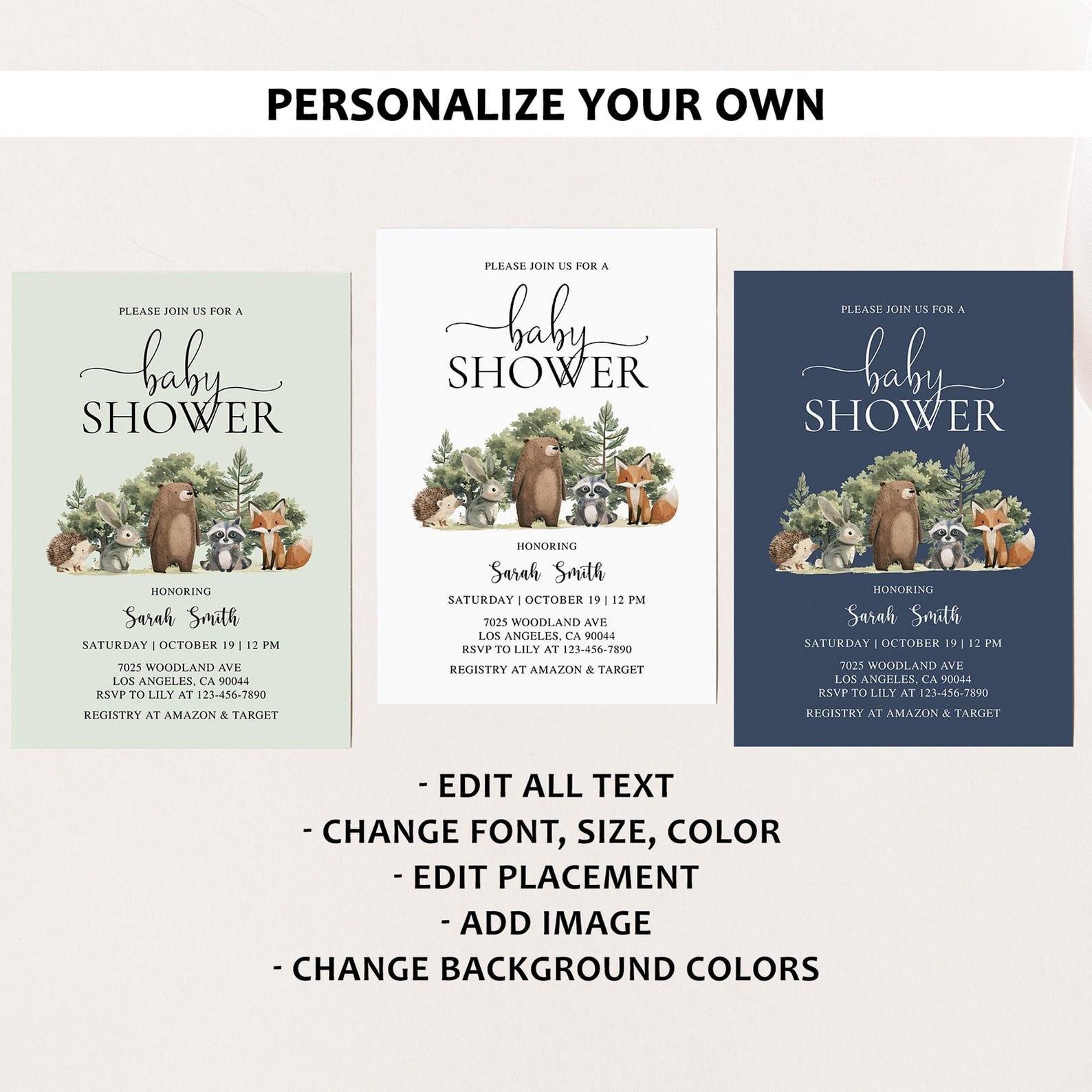 Woodland Animals Baby Shower Invite & Games