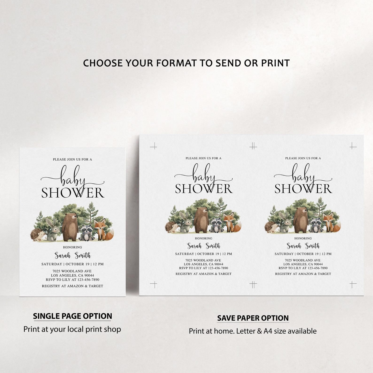 Woodland Animals Baby Shower Invite & Games