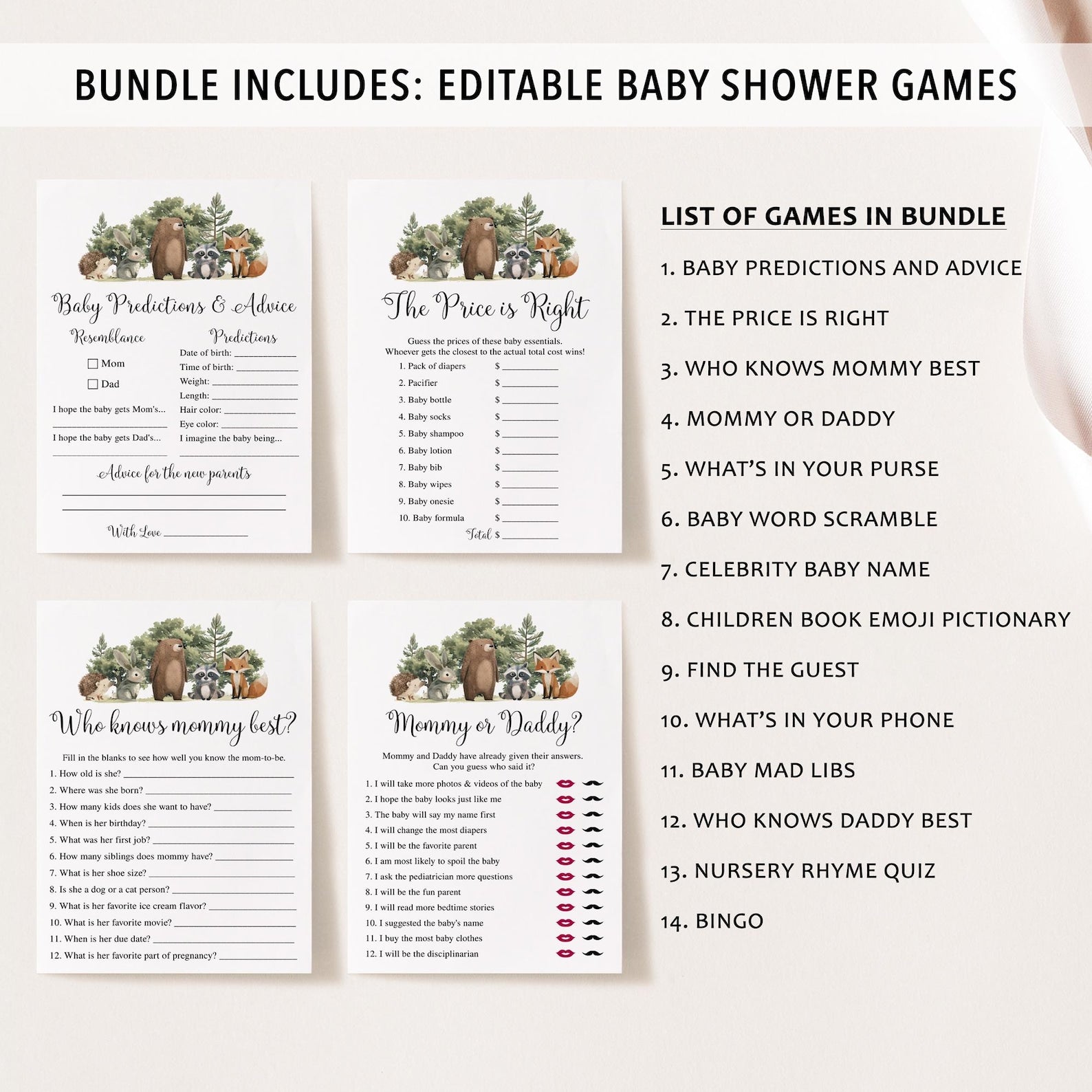 Complete Woodland Animals Baby Shower Bundle