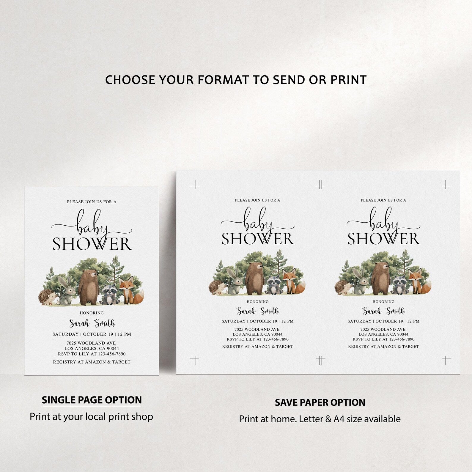 Woodland Animals Baby Shower Invite