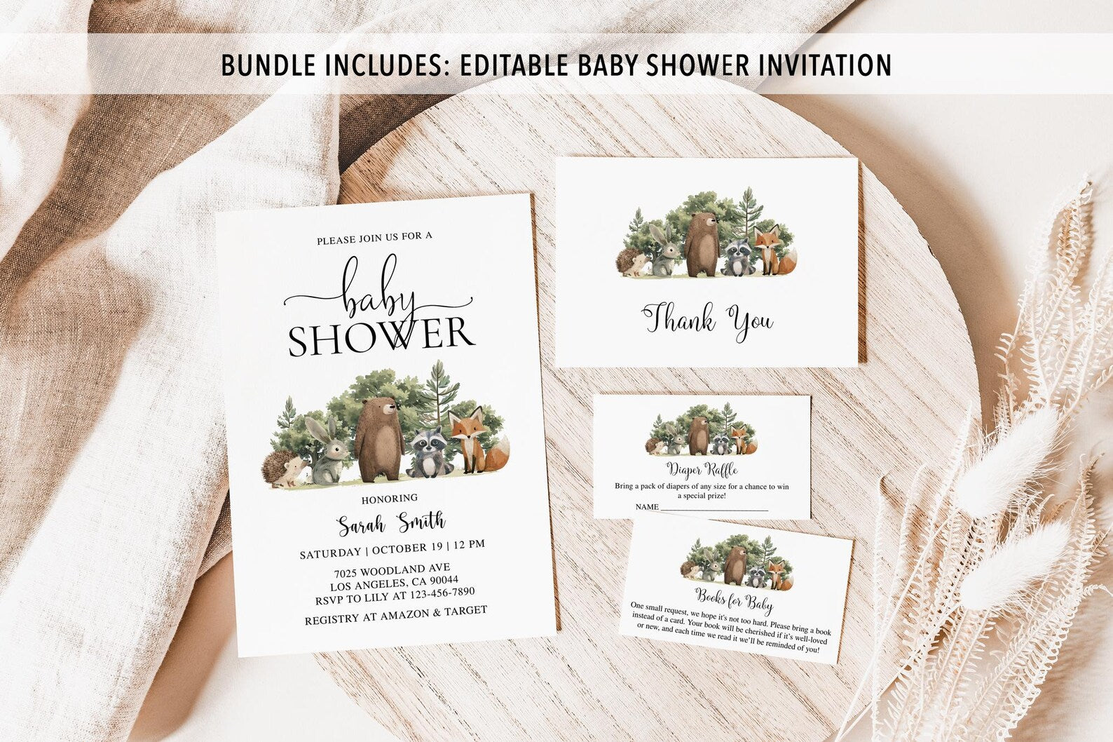 Woodland Animals Baby Shower Invite & Games