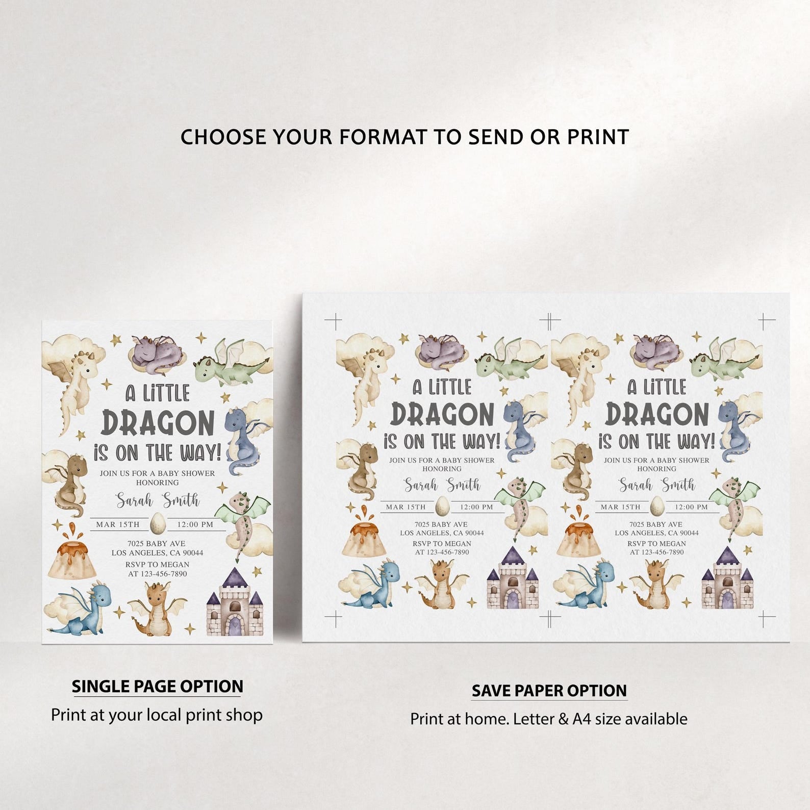 Colorful Dragon Baby Shower Invite & Games