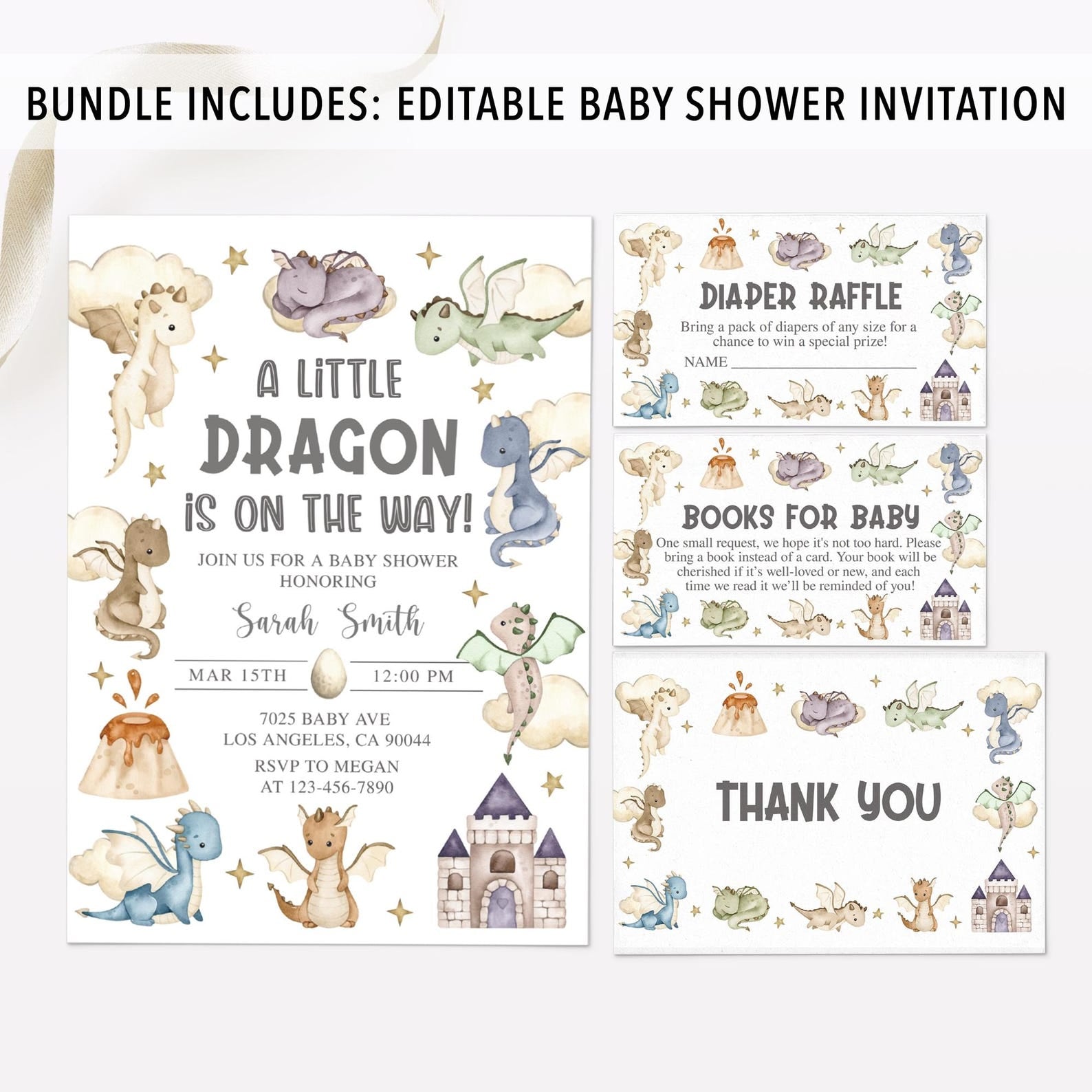 Colorful Dragon Baby Shower Invite & Games