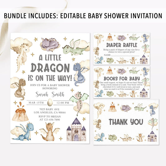Colorful Dragon Baby Shower Invite & Games